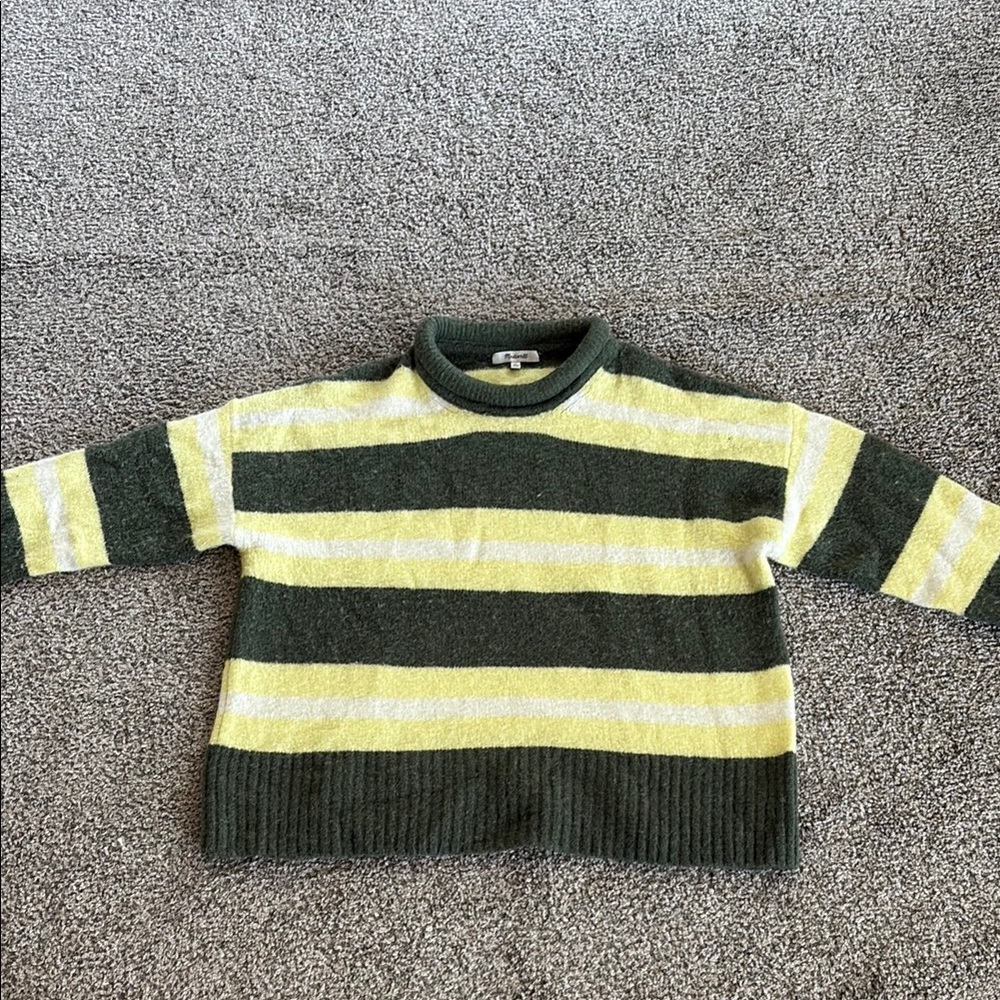Madewell Olive and Yellow Striped Sweater